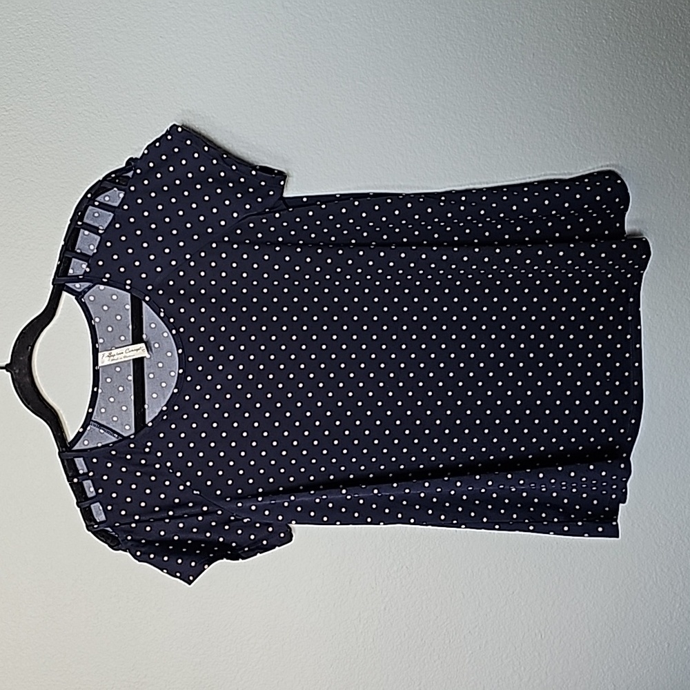 Perseption Concept Retro Pinup polka dot short sleeve stretch top large